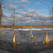 Panorama of farm in winter afternoon light