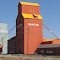 Old colorful flour mills of Nanton, southern Alberta, Canada