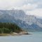 A Shore of Blue And Green With Magnificent, Massive Mountains in the Distance on Gorgeous Abraham Lake West of Nordegg AB Sep '10