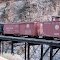 Narrow Gauge Train Display near Morrow Point Dam of Gunnison River, CO, USA