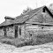 Homesteader building made of logs and mud