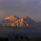 First light. Sawtooth Range. Aug morning after rain with forest fire smoke