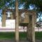 The Presence of Three, limestone, memorial to Potawatomi Pay Station, St Marys Mission and Oregaon Trail, St Marys, KS