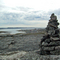 Traditional inukshuk welcomes visitors to Inukjuak, population 1200, on the Hudson Bay coast