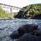 Pékans/Moisie canoe trip; August 12, 2006; 16.5 km before take-out; View of the railroad bridge and tunnel