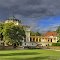 Castles in the Czech Republic. Castle Ploskovice and sunlight before the storm