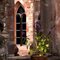 Blick durch ein romanisches Fenster auf ein gotisches Fenster des Kreuzganges