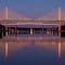 Barge Cruising the Delaware & Chesapeake Canal, Roth Bridge foreground, St. Georges Bridge background
