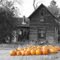 Haunted Looking House and Pumpkins Color Splash