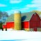 Bright Red Barn with a Silo