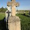 carved wooden cross with flowers on tombstone, St Johns Cemetery, Beloit, KS