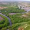 Fox River and city of Berlin from hot air balloon