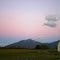moon, mountains, barn