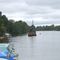 Loire flatboat lowering mast and heading upstream