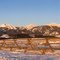 Winter panorama of Crazy Mountains at sunset, as seen from Rock Creek Road