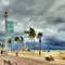 The boardwalk in Hollywood Fl.as a storm moves in