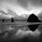 haystack rock in black and white