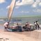 The zangada fishing sail boat arriving at the beach near Poty de Paraiba
