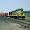 Southbound Central Vermont Railway Freight Train No. 510 with Central Vermont  EMD GP9 No. 4550 and Duluth, Winnipeg & Pacific Alco RS11 No. 3603 providing power, at St. Albans, VT