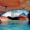 Hanging ice in June in a mainland sea cave in the Apostle Islands National Lakeshore, Wisconsin