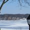 Completely frozen Crooked Lake in Texas