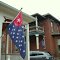 Ohio City neighborhood flags on single-family homes in Cleveland Ohio USA