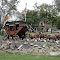 miniature Deadwood Stagecoach pulled by horses, yard art, Downs, KS