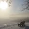 Deeply fog-covered and frozen Austin Lake