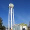 The water tower and police station in Otisville