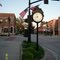 Streetside clock, near sunset; Wakarusa, IN