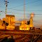 Carey, OH USA cement plant and railroad yard at sunset