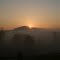 Dog watches sunrise in the hills of eastern Ohio