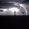 Wind turbines during a lightning storm