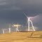 Wind turbines during a lightning storm